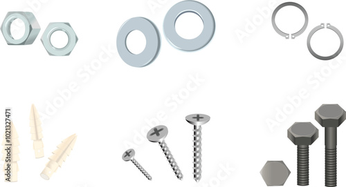 The spare part home extension, fasten the object with screw set- Nut, Washer, Retaining ring, Anchor, Screw, Bolt