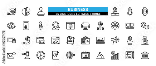 36 Business Line Icons Set Pack Editable Stroke Vector Illustration.
