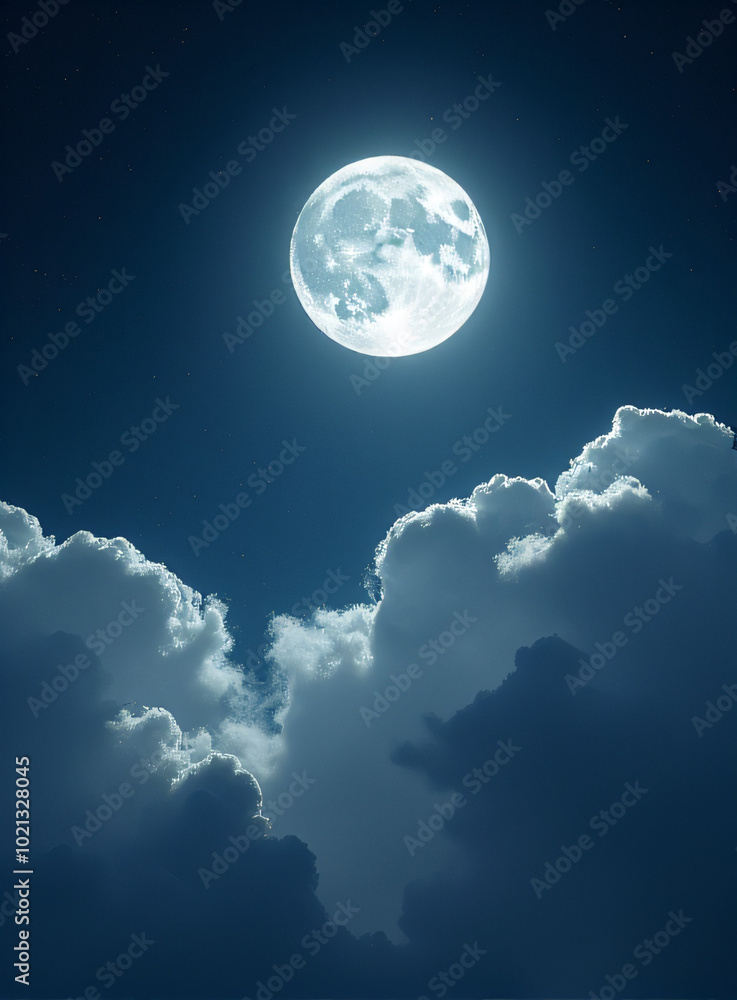 Soft moonlight bathed the dark canvas of night sky above fluffy white clouds._00003_ Soft moonlight bathed the dark canvas of night sky above fluffy white clouds._00003_