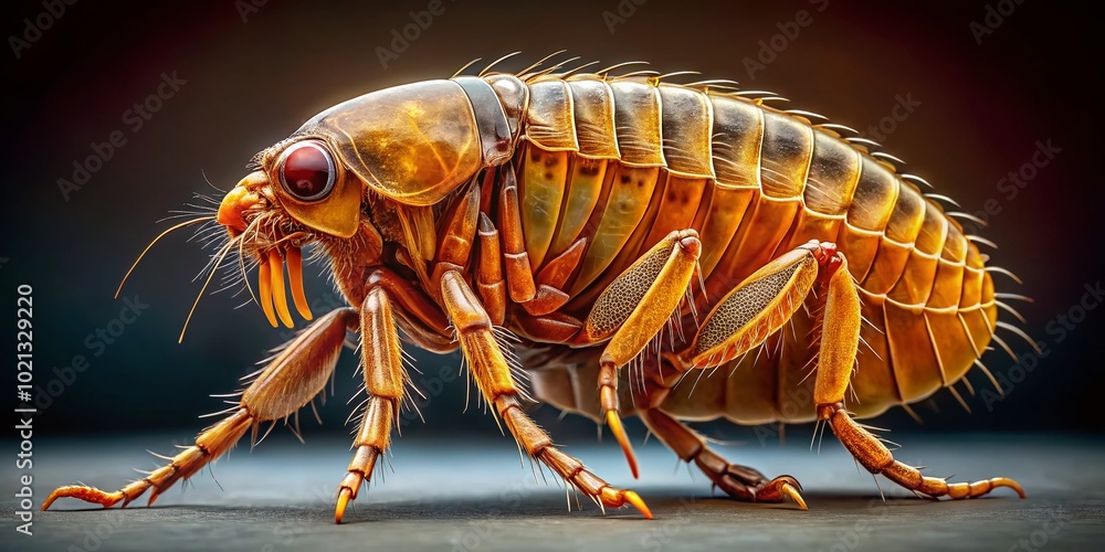 Detailed Close-Up of a Flea Under Microscope Showing Its Anatomy and Unique Features for Study Detailed Close-Up of a Flea Under Microscope Showing Its Anatomy and Unique Features for Study