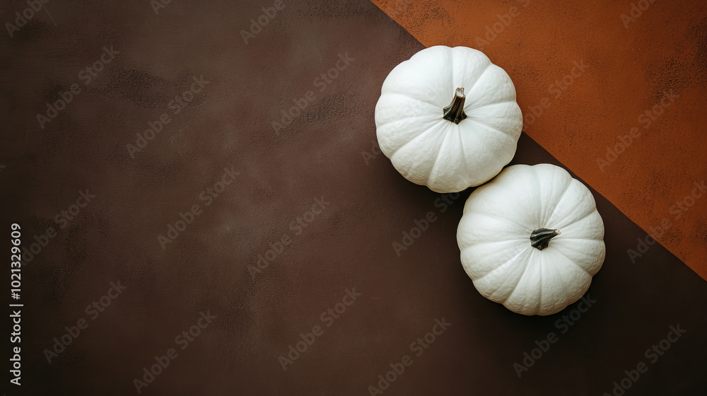 Obraz premium Elegant White Pumpkins beautifully arranged on a Rustic Background for a lovely aesthetic