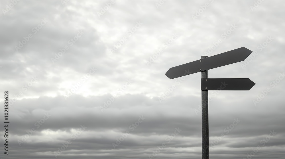 A signpost with two blank arrows against a cloudy sky, symbolizing choices or directions. A signpost with two blank arrows against a cloudy sky, symbolizing choices or directions.