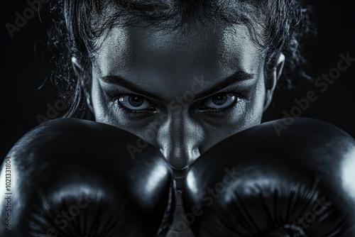 Female Boxer: Aggressive Woman with Boxing Gloves - Martial Arts and Fitness Concept