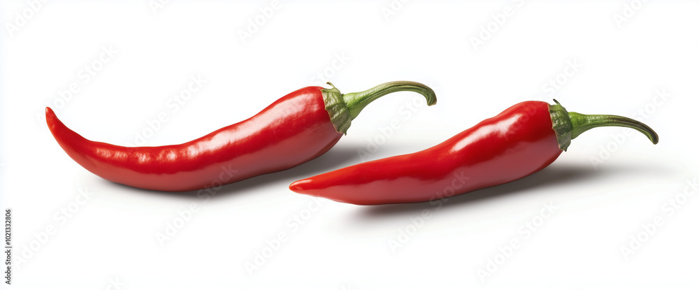 Fiery Focus: Red Chili Peppers Isolated on White Background Fiery Focus: Red Chili Peppers Isolated on White Background
