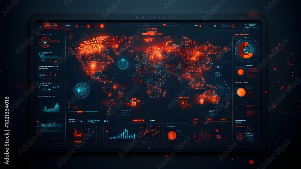 Obraz premium Advanced futuristic digital interface for managing global trade flows transportation networks and international logistics using intelligence driven data visualization and analytics