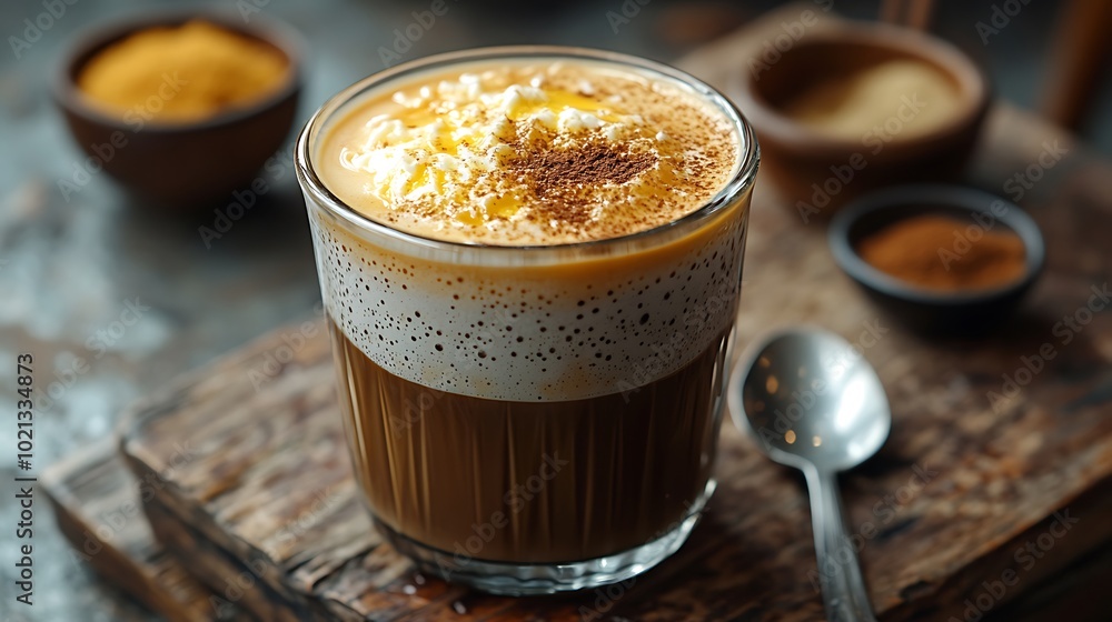 A close-up photograph of a Vietnamese Egg Coffee, showcasing the fluffy whipped egg yolk layer on top of a rich, dark coffee in a glass cup, with droplets of condensation on the glass. A close-up photograph of a Vietnamese Egg Coffee, showcasing the fluffy whipped egg yolk layer on top of a rich, dark coffee in a glass cup, with droplets of condensation on the glass.