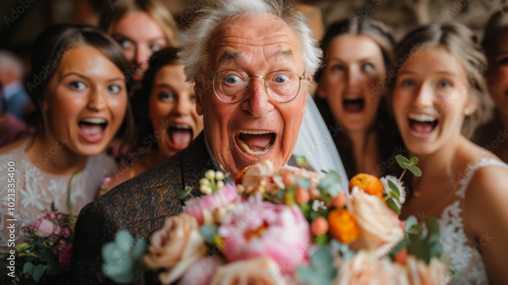 Elderly Gentleman Catches Bridal Bouquet Elderly Gentleman Catches Bridal Bouquet