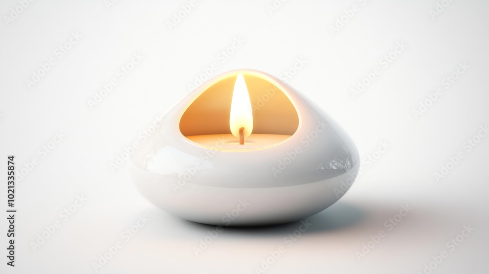 Minimalistic Candle Holder with Burning Candle on a White Background Realistic Modern Design. Generative AI Minimalistic Candle Holder with Burning Candle on a White Background Realistic Modern Design. Generative AI