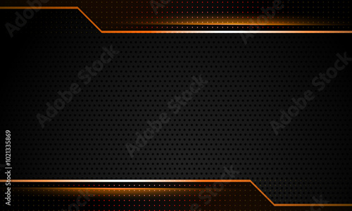 Abstract dark metallic background with golden lines and halftone dots.