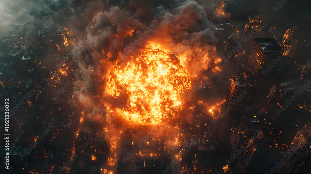Fiery Cityscape - 3D Render of Burning City Fiery Cityscape - 3D Render of Burning City
