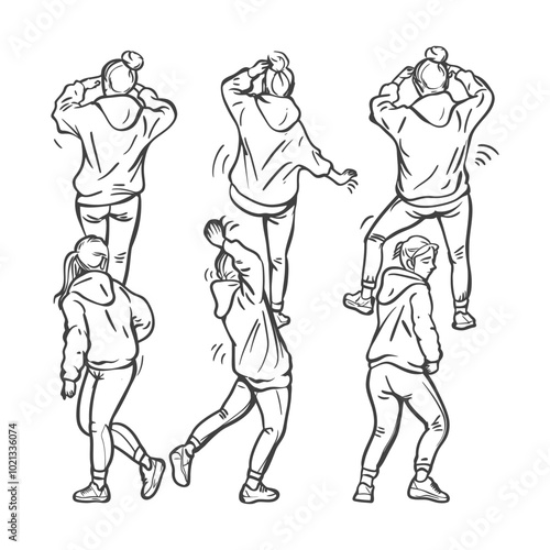 Wallpaper Mural Five Women in Hoodies and Jeans Posing in a Dance Routine Torontodigital.ca