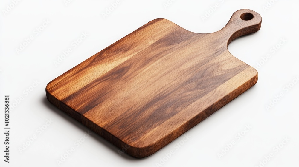 Wooden cutting board with handle on a white background. Generative AI Wooden cutting board with handle on a white background. Generative AI