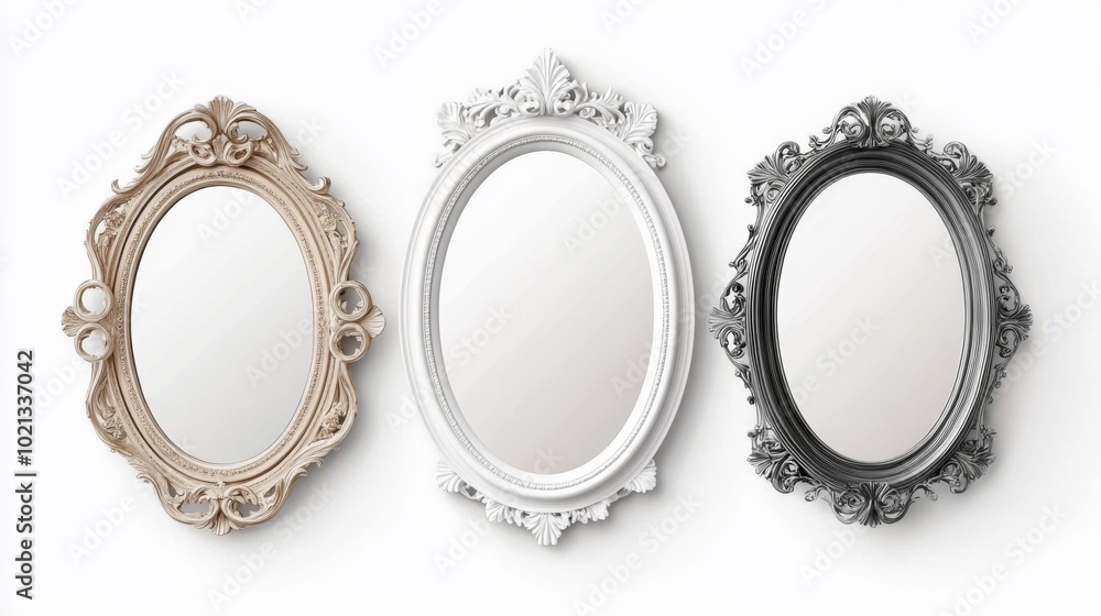 Elegant Decorative Mirror Set on a White Background for Stock Images. Generative AI Elegant Decorative Mirror Set on a White Background for Stock Images. Generative AI