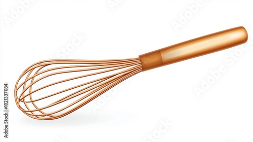 Decorative wooden-handled kitchen whisk isolated on white background ideal for cooking or kitchenware themes. Generative AI photo