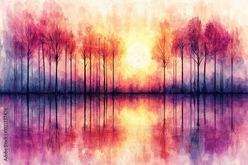 Wallpaper Mural Silhouetted Trees Reflected in a Still Lake at Sunset Torontodigital.ca