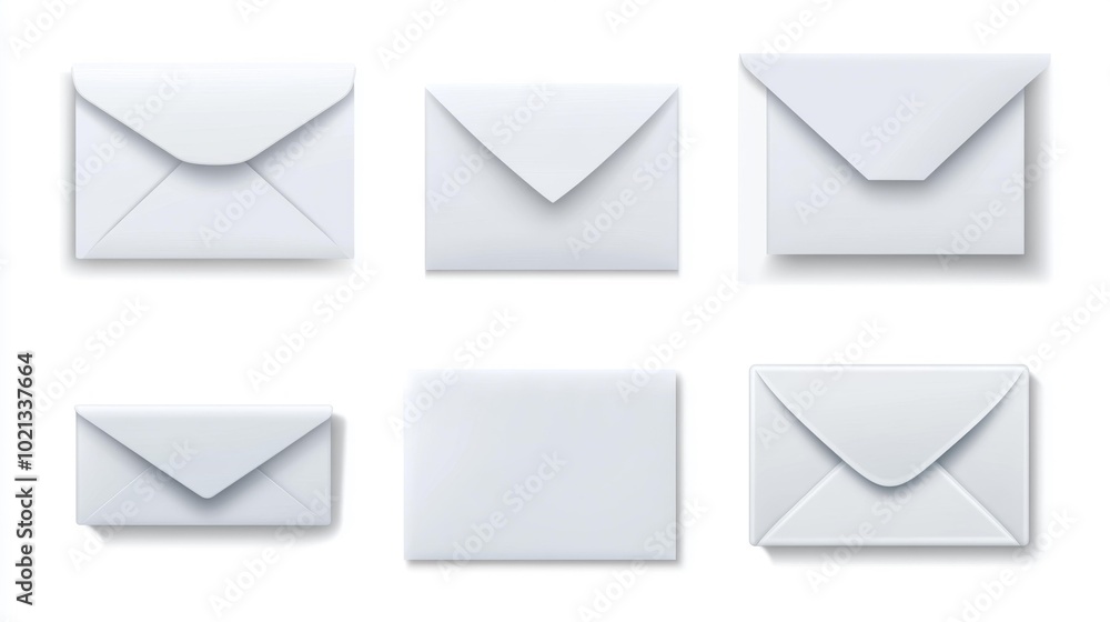 White envelopes arranged neatly on a white background simple and clean design for stationery concepts. Generative AI White envelopes arranged neatly on a white background simple and clean design for stationery concepts. Generative AI