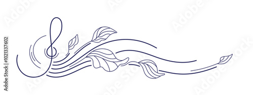 Abstract line symbol with music notes. Treble clef