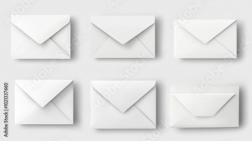 Set of white envelopes in different orientations isolated on a white background. Generative AI photo