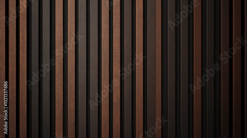 A textured wooden wall featuring vertical slats in varying shades of brown.