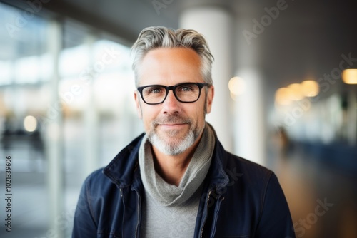 Portrait of a handsome mature man with eyeglasses in the city