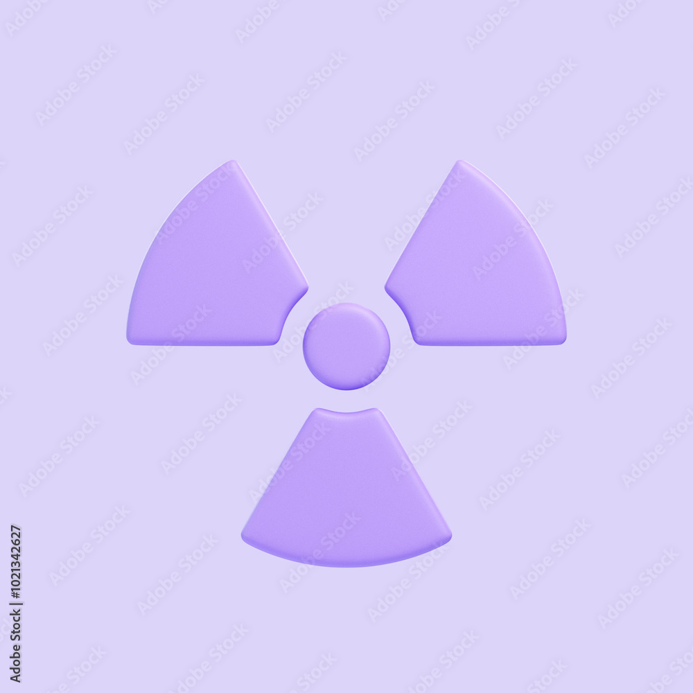 Radiation hazard symbol in purple, symbolizing nuclear energy, danger, and radioactive materials. 3D icon, sign and symbol. 3D render illustration