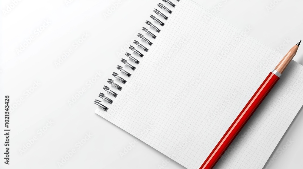 Spiral notepad and pencil on a white background professional stock image for business stationery and education concepts. Perfect for designers and marketers looking for office supplies.. Generative AI Spiral notepad and pencil on a white background professional stock image for business stationery and education concepts. Perfect for designers and marketers looking for office supplies.. Generative AI