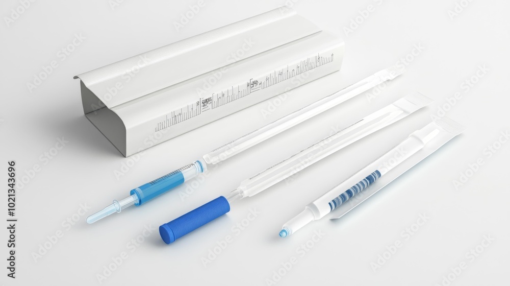 PCR test kits with swabs and syringes on a white background realistic medical equipment image for laboratory and healthcare use. High-resolution stock photo.. Generative AI PCR test kits with swabs and syringes on a white background realistic medical equipment image for laboratory and healthcare use. High-resolution stock photo.. Generative AI