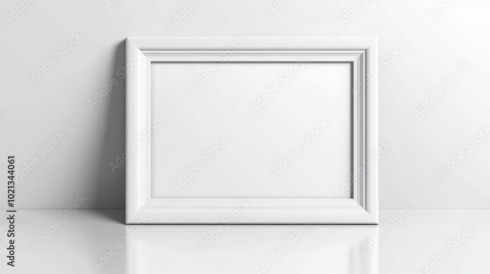 Realistic white picture frame on a smooth surface isolated on a white background. Generative AI Realistic white picture frame on a smooth surface isolated on a white background. Generative AI
