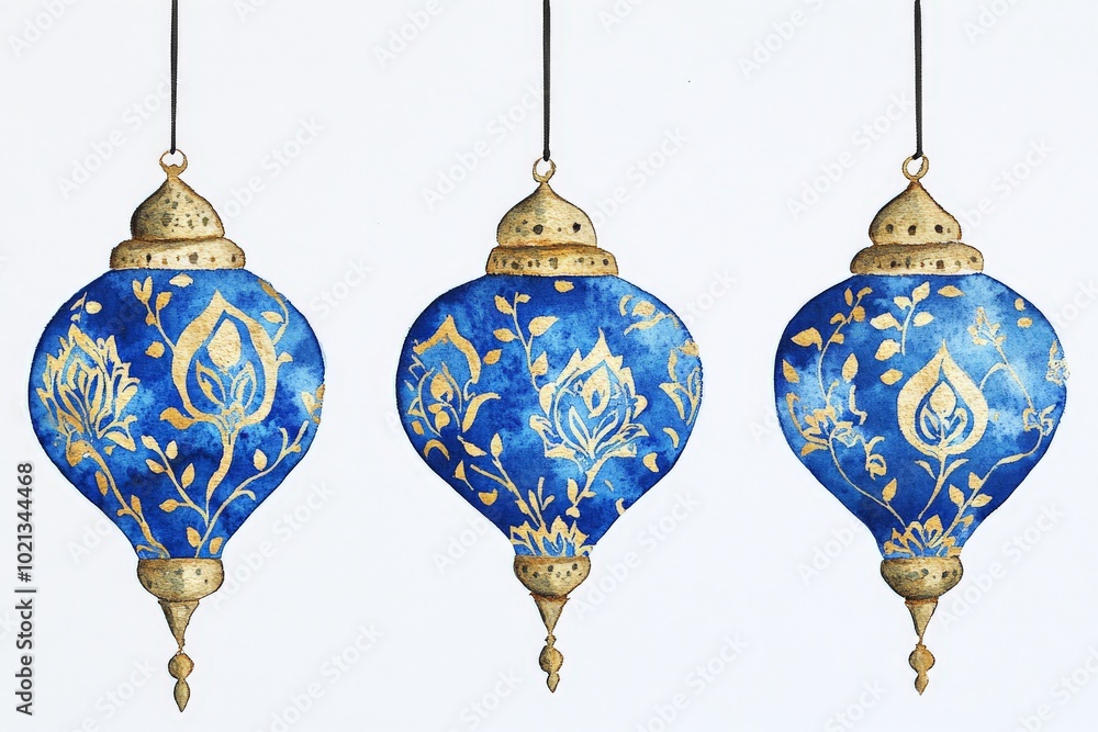 Three Blue and Gold Lanterns. Three Blue and Gold Lanterns.