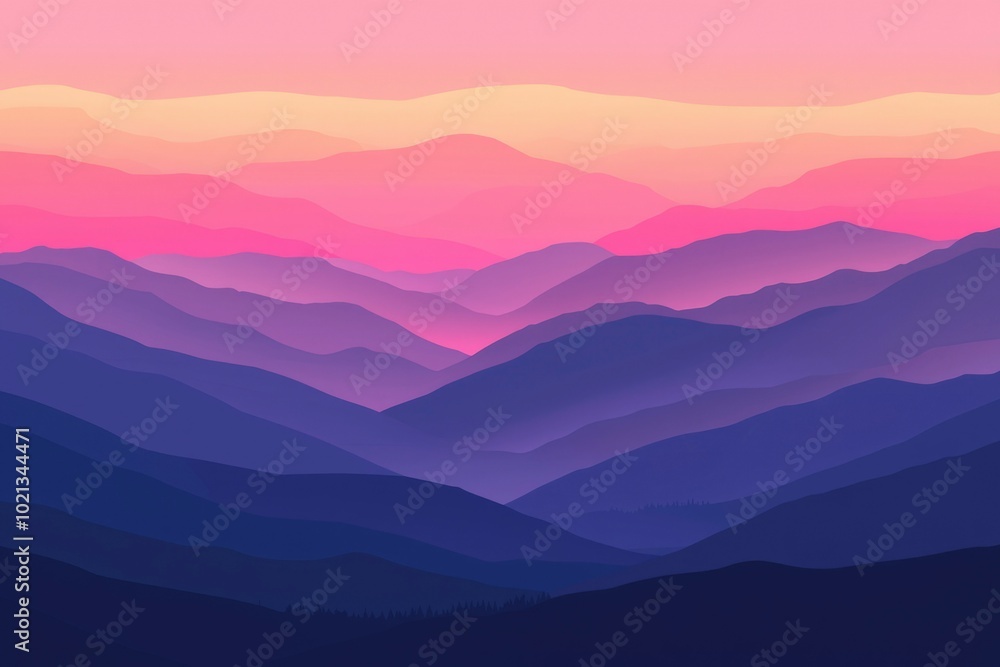 Obraz premium Silhouetted Mountain Ranges at Dusk with a Gradient Sky