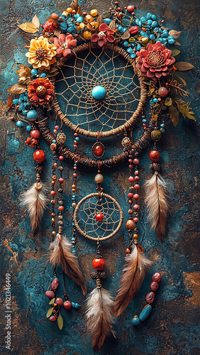 Boho Dreamcatcher with Floral Artistry for Unique Background and Wallpaper Design