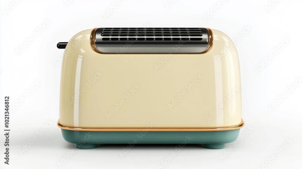 Retro-style toaster with a glossy beige finish on a white background. Generative AI Retro-style toaster with a glossy beige finish on a white background. Generative AI