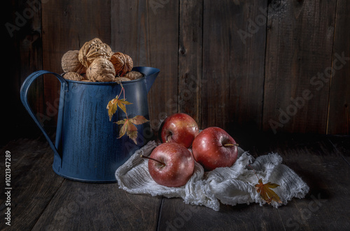 Ripe autumn apples and other fruits
