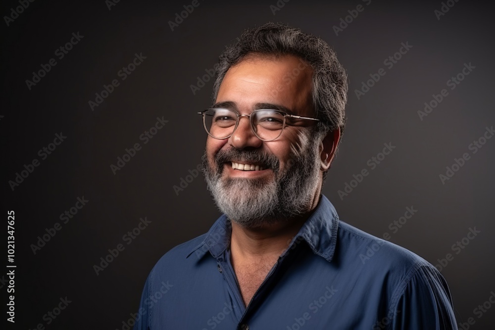 Portrait of a happy mature Indian man with a beard and glasses Portrait of a happy mature Indian man with a beard and glasses
