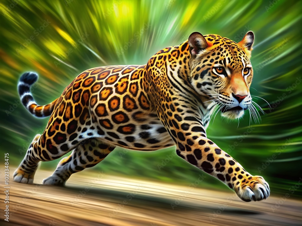 Fototapeta premium Discovering the Speed of a Jaguar Cat in the Wild: Nature's Fastest Feline in Motion