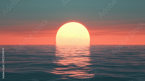 Sunset over the sea with orange and red skies reflecting on the calm ocean, creating a beautiful natural view with clouds and soft evening light