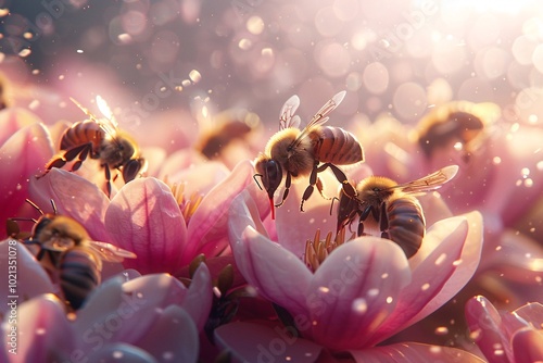 The moment when bees collect nectar from flowers #1021351078