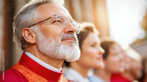 Christian congregation singing hymns during a service, highlighting the role of music in worship and religious ceremonies photo