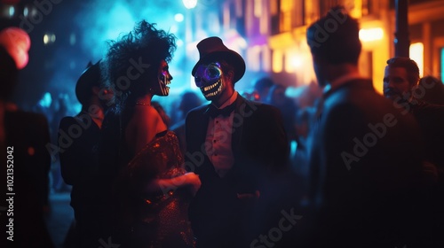 people in costume celebrating halloween together at a party