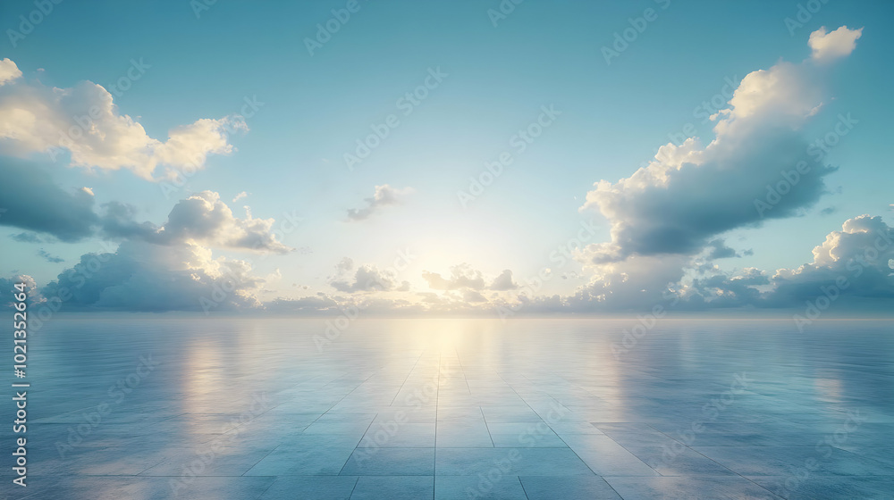 Obraz premium Abstract Background, Tile Floor, Sunset Sky, Cloudscape