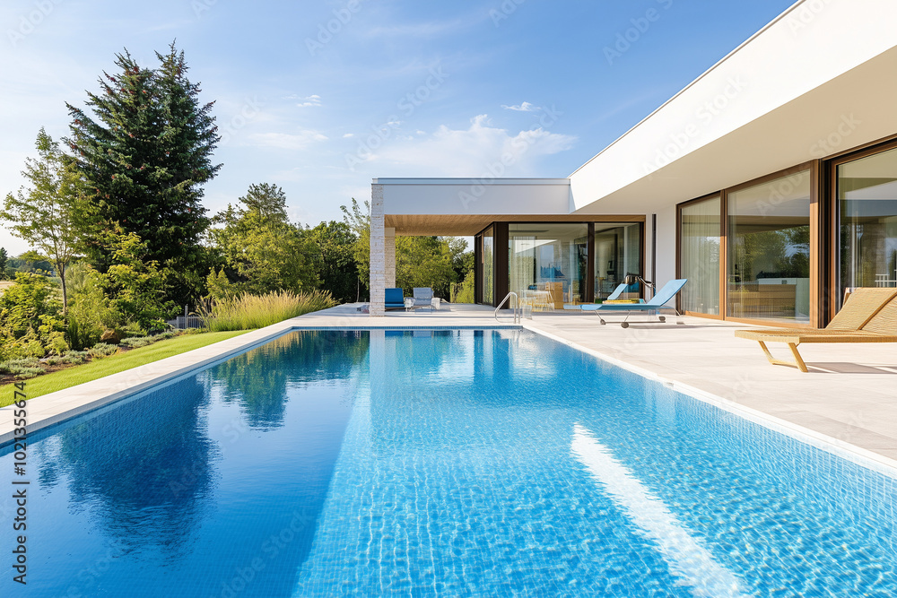 Modern House with Pool and Luxury Living Space, Contemporary Home Design, Stylish Architecture Modern House with Pool and Luxury Living Space, Contemporary Home Design, Stylish Architecture