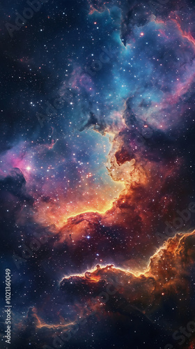 A beautiful nebula background for a mobile phone, featuring a cosmic scene with numerous stars and outlines of other dimensions.