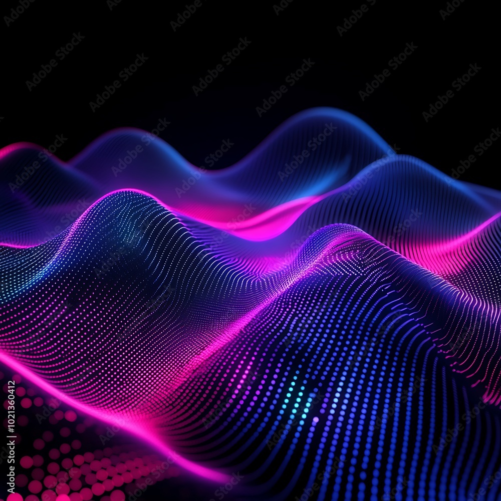 Abstract digital waves in vibrant pink and blue tones, representing sound or data visualization. Abstract digital waves in vibrant pink and blue tones, representing sound or data visualization.