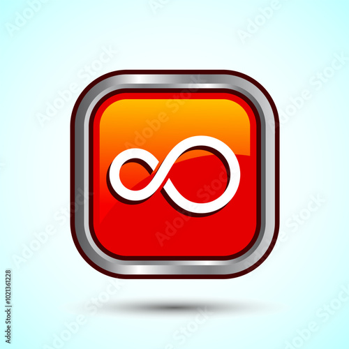 Infinity, Eternity, Icon Design Illustration, Endless Icon For Apps and Websites, Orange Color Square Button Design