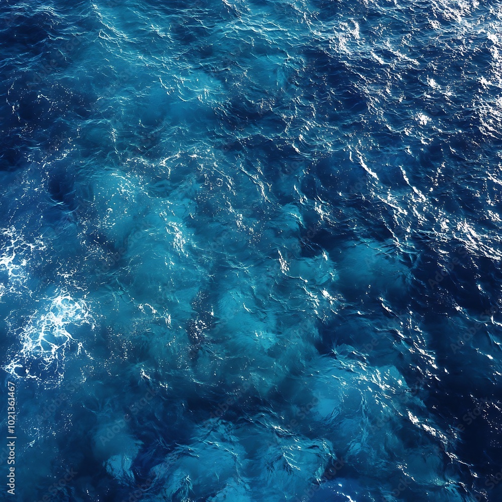 Obraz premium Aerial view of deep blue ocean water with sunlight reflections creating a mesmerizing pattern.