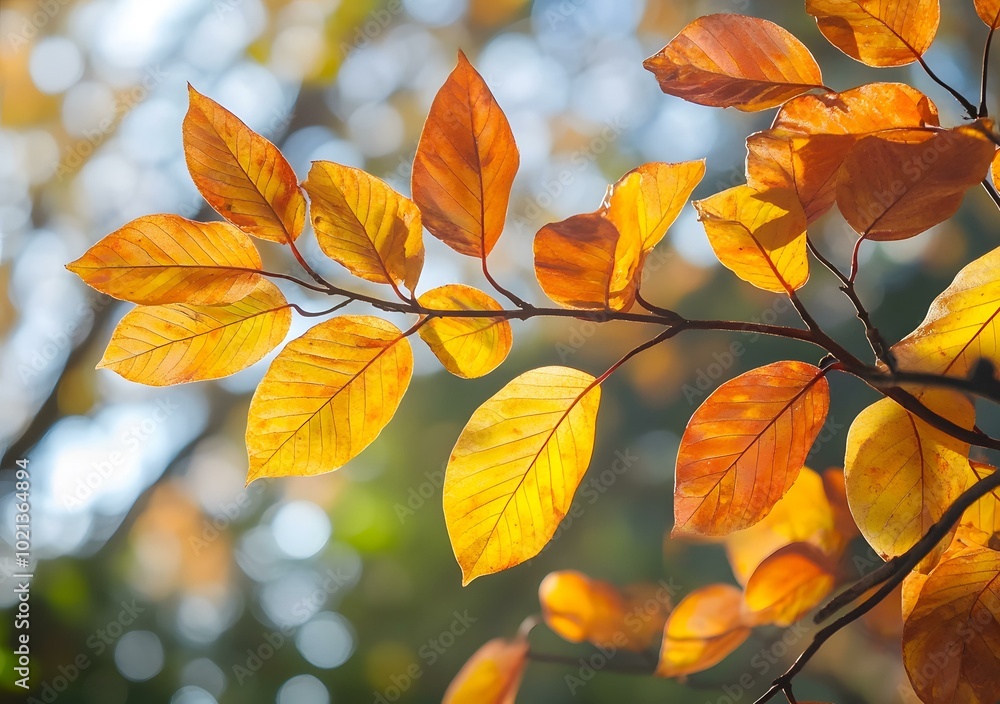 Golden Autumn Leaves on a Branch Golden Autumn Leaves on a Branch