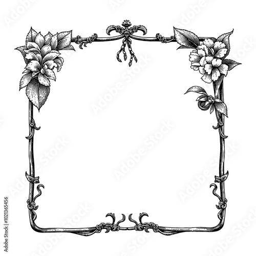 Black and White Outline Line Art Drawing Vintage Frame Made of Lily of the Valley Flowers