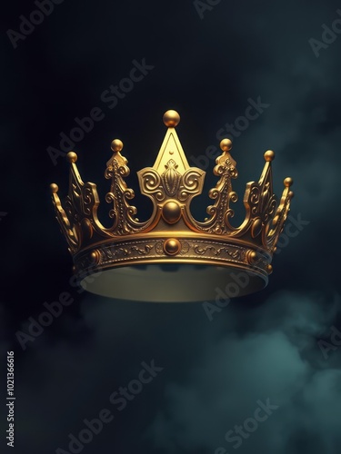 Fabulous golden crown of the king on a dark background panoramic view of the abstract fog mockup for your logo halloween backdrop