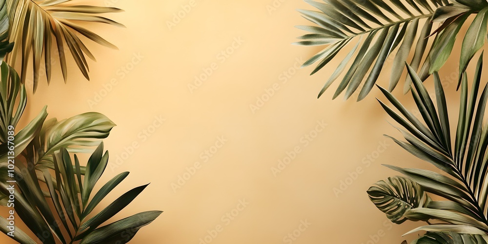 Tropical Palm Leaves on Yellow Background Tropical Palm Leaves on Yellow Background