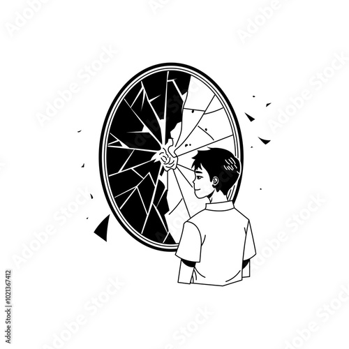 A person standing in front of shattered mirror 